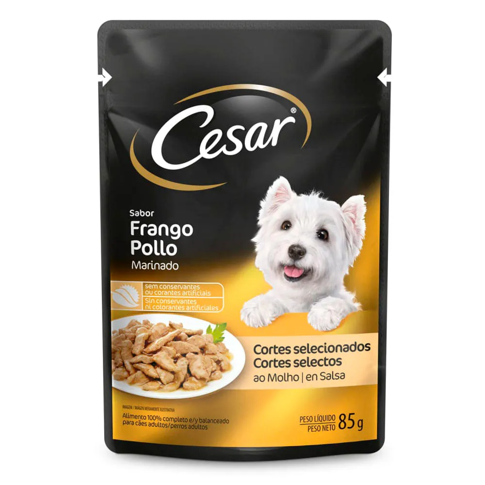 Ração Úmida Cesar para Cães Adultos Sachê Frango Marinado ao Molho — foto 2