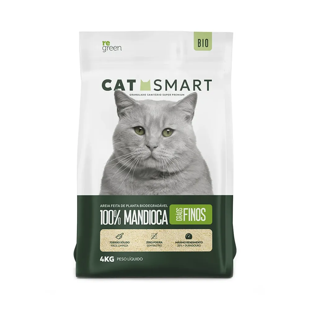 Areia Higiênica Cat Smart Bio Mandioca para Gatos Grãos Finos