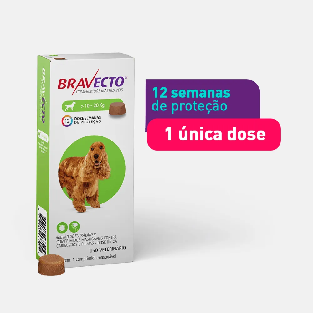 Antipulgas e Carrapatos Bravecto 10 kg a 20 kg Cães 500mg — foto 2