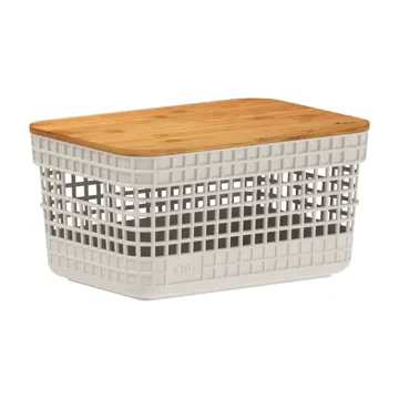 Cesto Organizador Grid com Tampa de Bambu Bege Ou