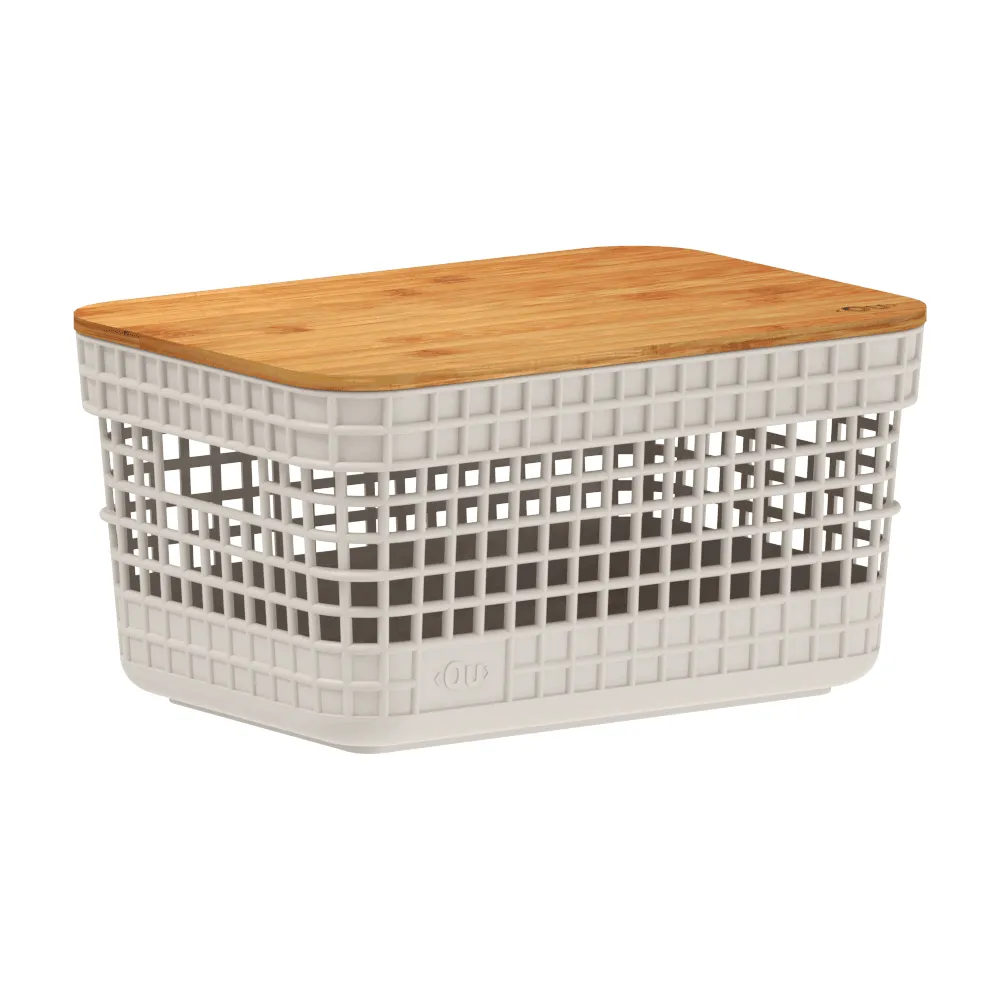 Cesto Organizador Grid com Tampa de Bambu Bege Ou