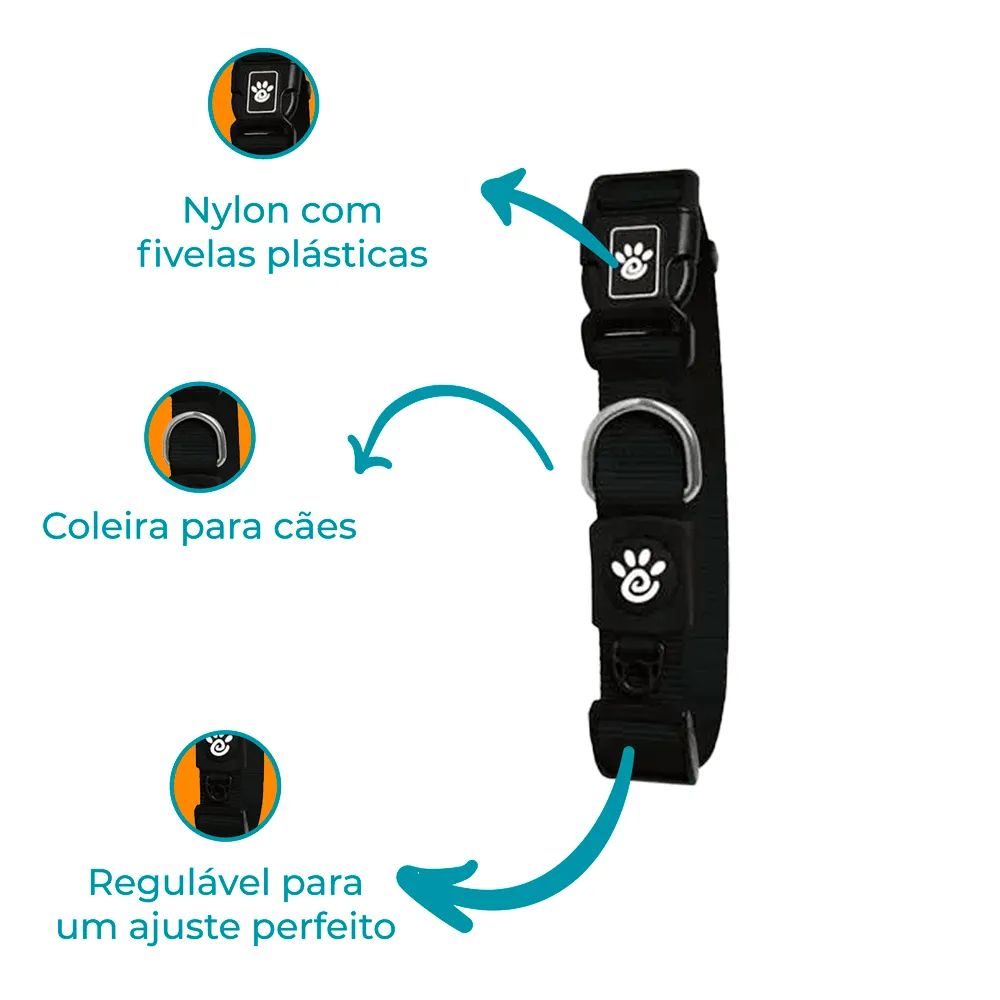 Coleira Cães Nylon Signature Doco Preta — foto 5