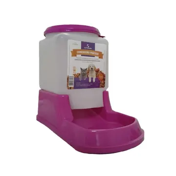 Comedouro Prático Automático Cães e Gatos Rosa