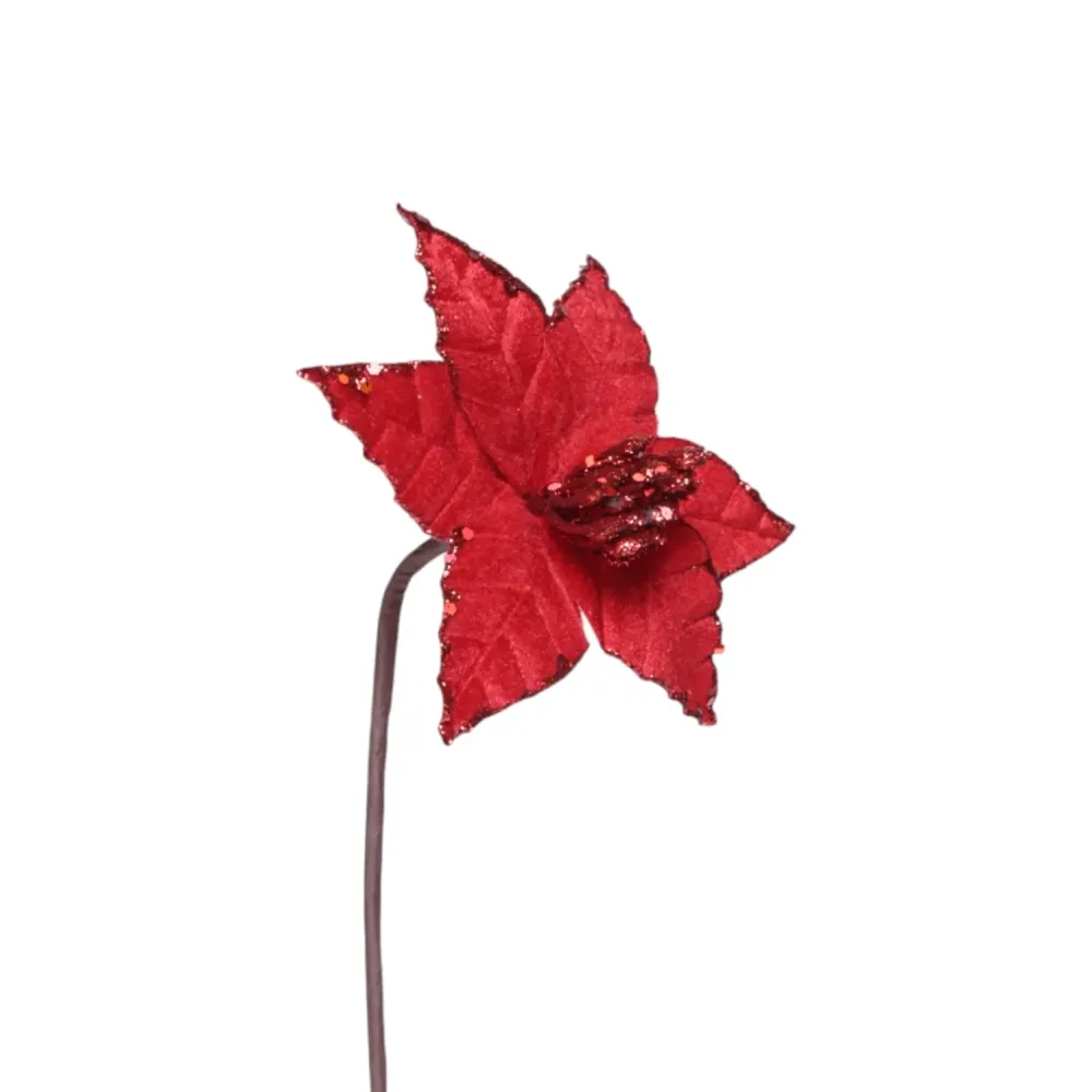 Flor Poinsetia Decorativa Natal Vermelha com brilho Cromus — foto 2