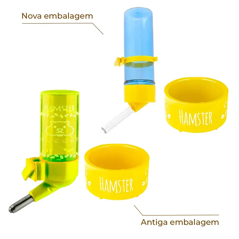 Kit Comedouro e Bebedouro Hamster Animalíssimo Amarelo — foto 2