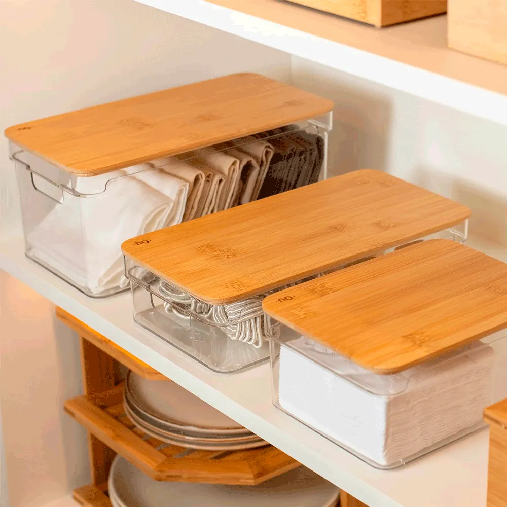 Organizador Clear com Tampa de Bambu Transparente Ou — foto 6
