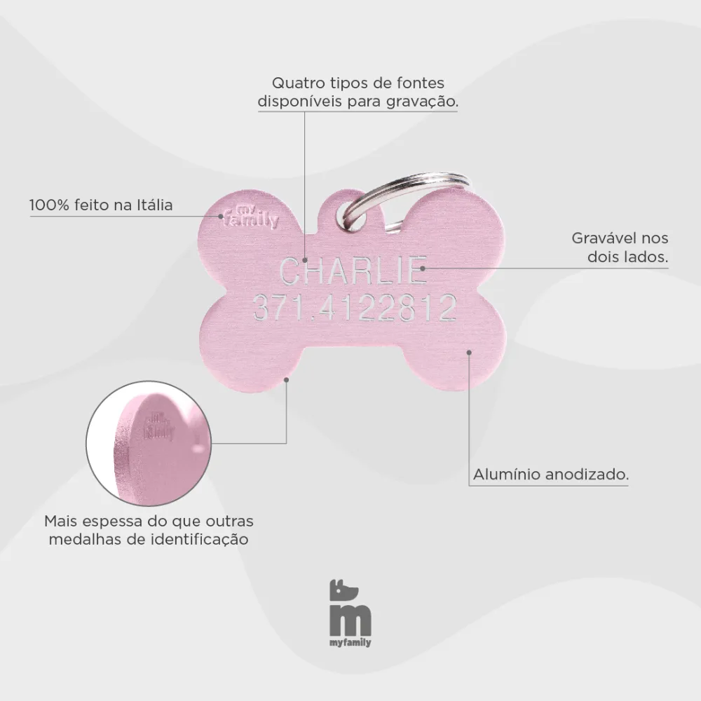 Placa de Identificação Coração Alumínio Rosa MyFamily — foto 4