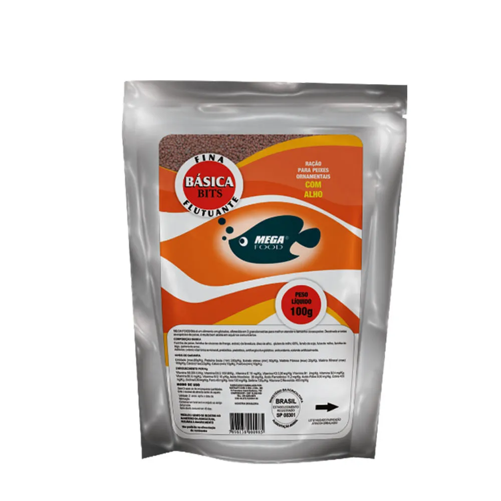 Ração Básica para Peixes Ornamentais Bits Alho Fina Mega Food — foto 2