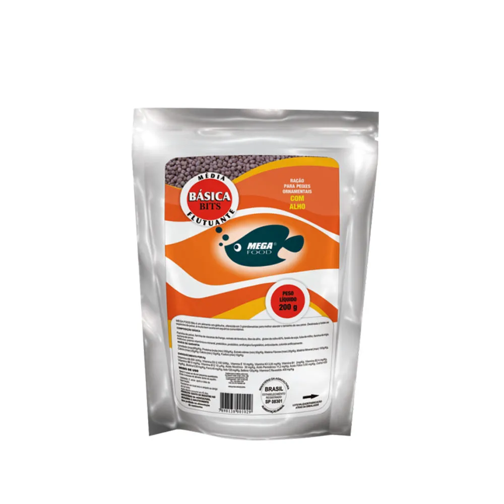 Ração Básica para Peixes Ornamentais Bits Alho Média Mega Food — foto 2