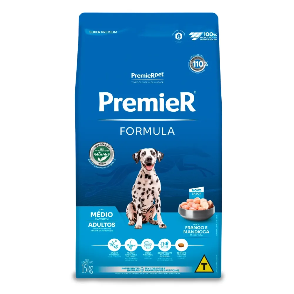 Ração Premier Formula Cães Adultos Raças Médias Frango e Mandioca